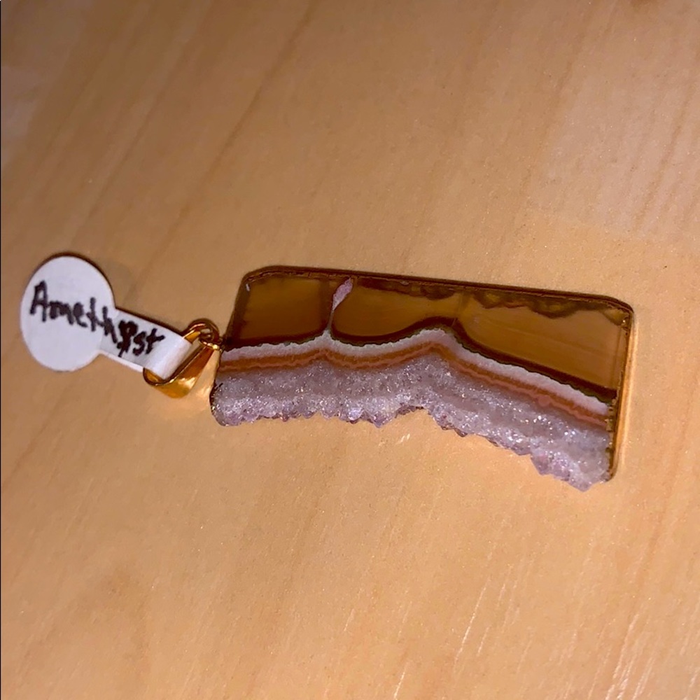 Amethyst Slice Pendant dipped in gold - NEW